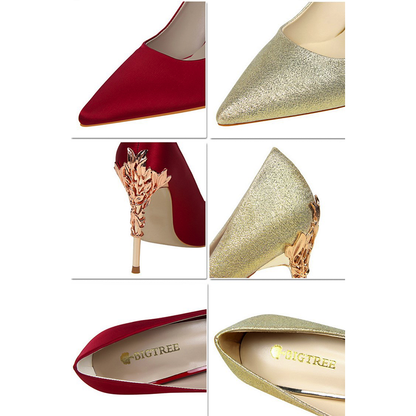 Funki Findz | Shoes | Women's Silk Stilettos | Metal Carved Heels