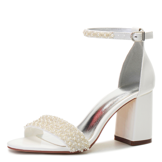 Funki Findz | Shoes | Women's Block Heel Pearl Bridal Sandals
