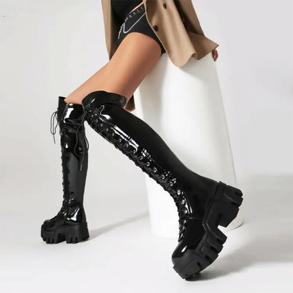 Funki Findz | Boots | Women's Platform Over Knee Lace Up Boot