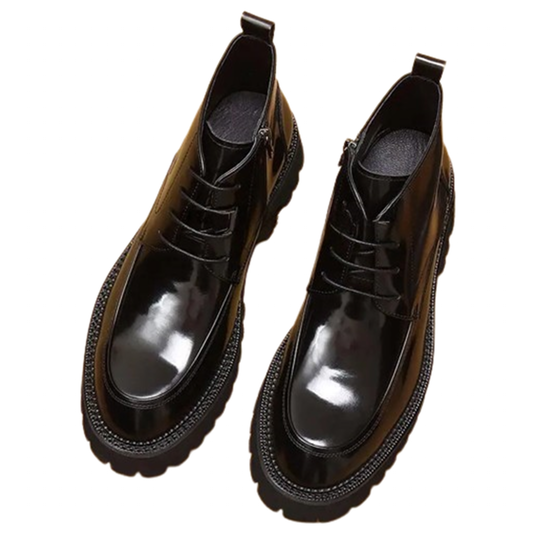 Funki Findz | Boots | Men's Leather Chunky Heel Dress Boots