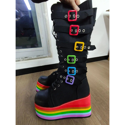 Funki Findz | Boots | Women's Gothic Rainbow Platform Boots