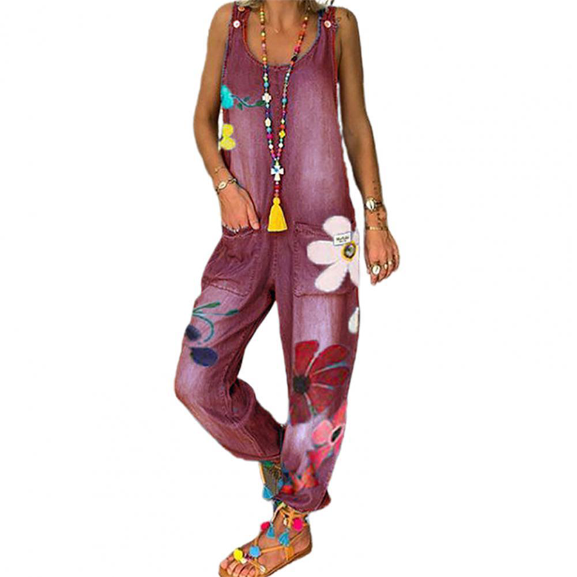 Funki Findz | Pants | Women's Boho Denim Flower Print Romper