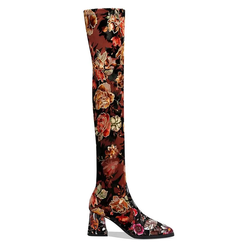 Funki Findz | Boots | Women's Over Knee Flower Embroider Boot