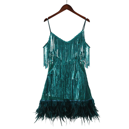 Funki Findz | Dresses | Women's Sequin Feather Fringe Dress
