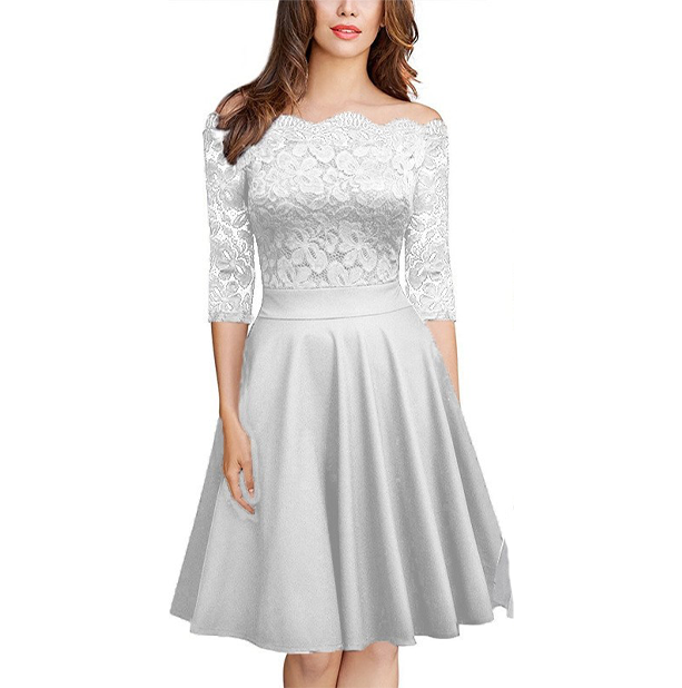 Funki Findz | Dresses | Women's Elegant Lace Chiffon Midi Dress