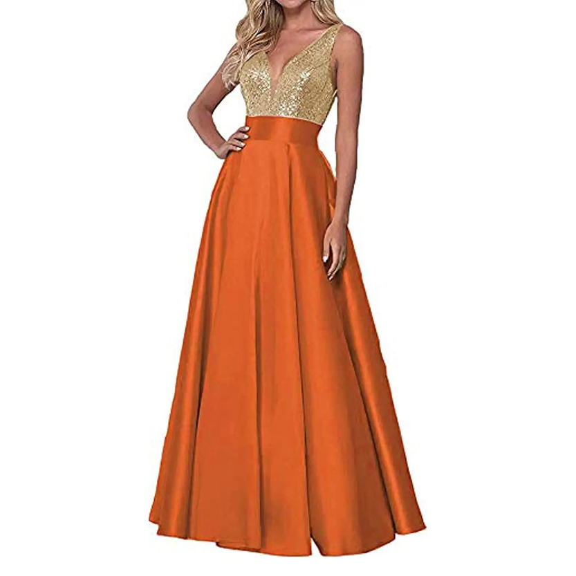 Funki Findz | Dresses | Women's Satin Sequin Evening Dress