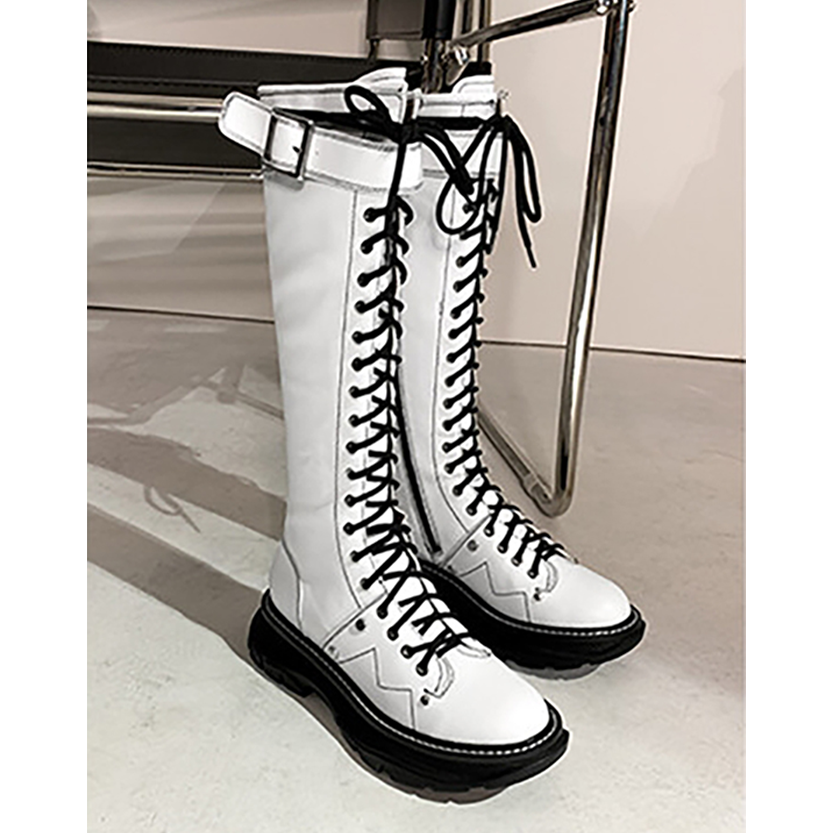 Funki Findz | Boots | Women's White Knee High Lace Up Boots