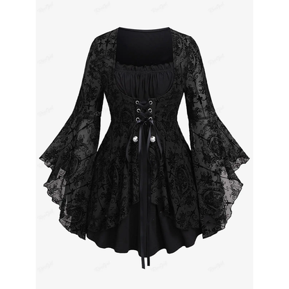 Funki Findz | Shirts | Women's Gothic Punk Floral Lace Up Top
