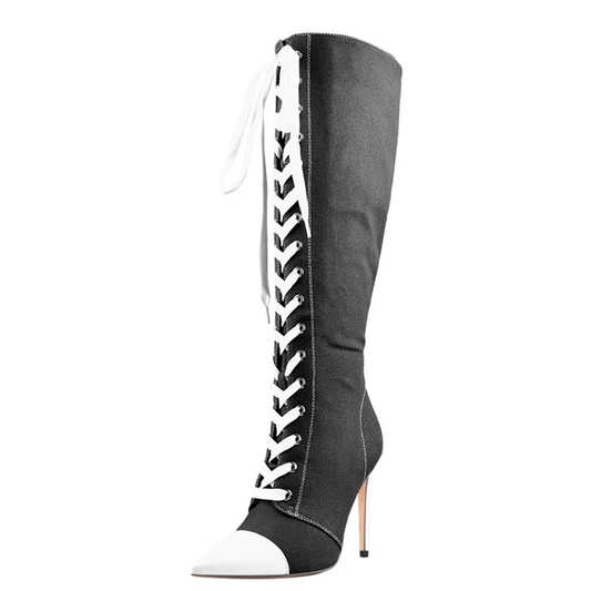 Funki Findz | Boots | Women's Lace Up Canvas Stiletto Boots