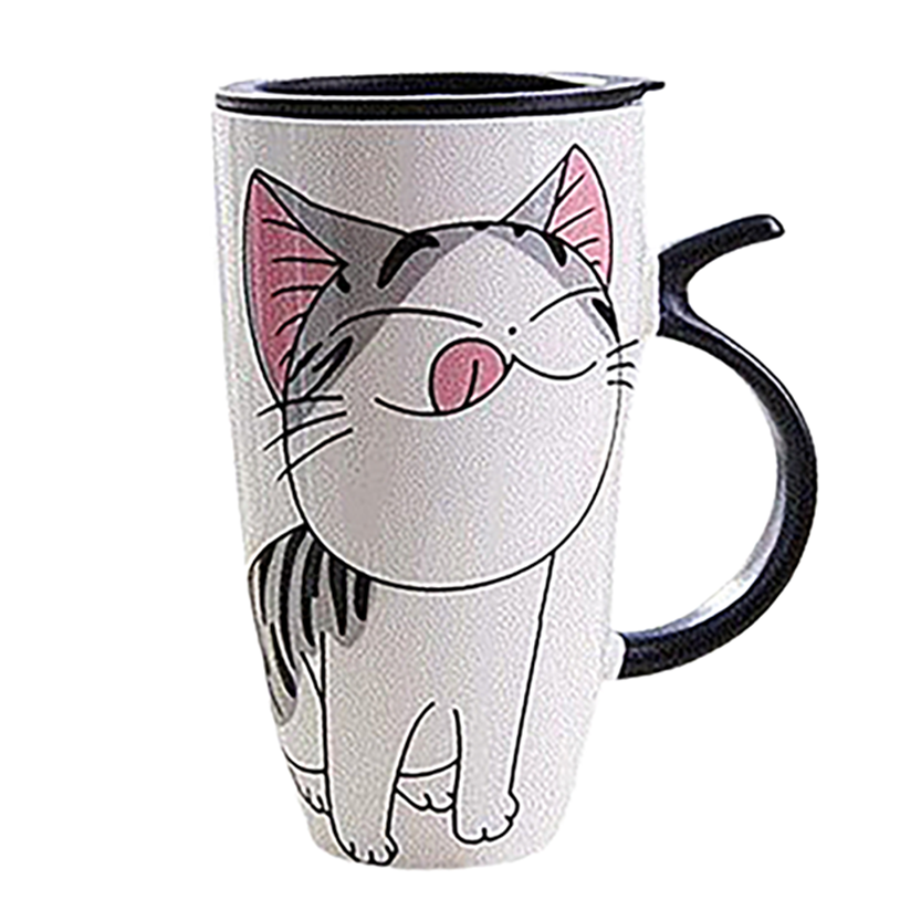 Funki Findz | Mugs | Large Ceramics Cat Mug | Spoon Lid | 20oz