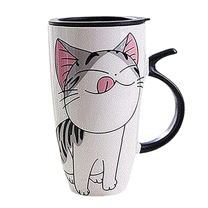 Funki Findz | Mugs | Large Ceramics Cat Mug | Spoon Lid | 20oz