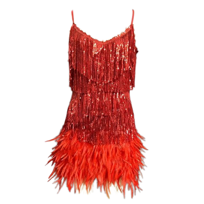 Funki Findz | Dresses | Women's Sequin Feather Fringe Dress