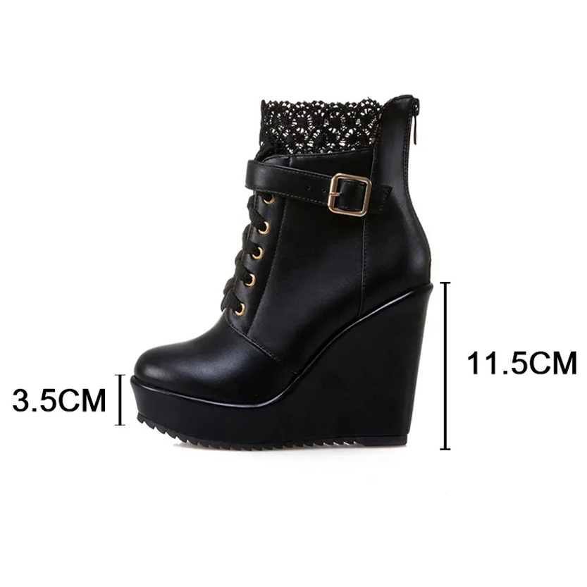 Funki Findz | Boots | Women's High Lace Top Wedge Ankle Boots