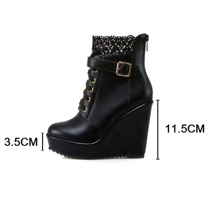 Funki Findz | Boots | Women's High Lace Top Wedge Ankle Boots