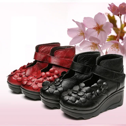 Funki Findz | Shoes | Women's Cute Red Flower Leather Wedges