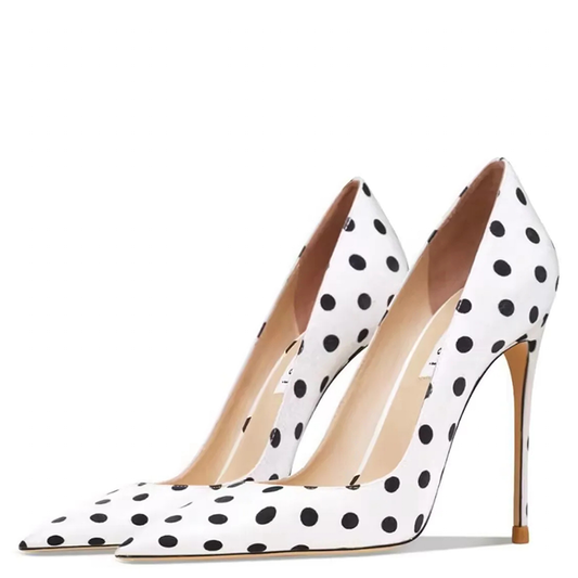 Funki Findz | Shoes | Women's Silk Polka Dot Pointed Toe Heels