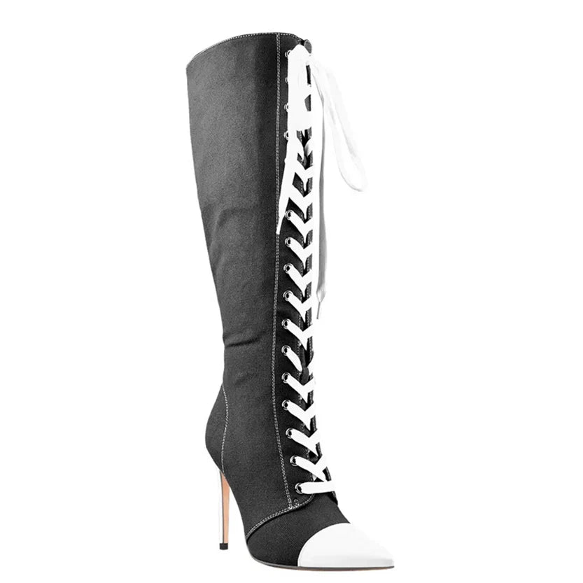 Funki Findz | Boots | Women's Lace Up Canvas Stiletto Boots