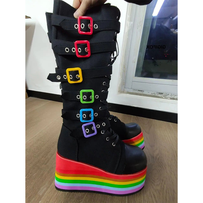 Funki Findz | Boots | Women's Gothic Rainbow Platform Boots