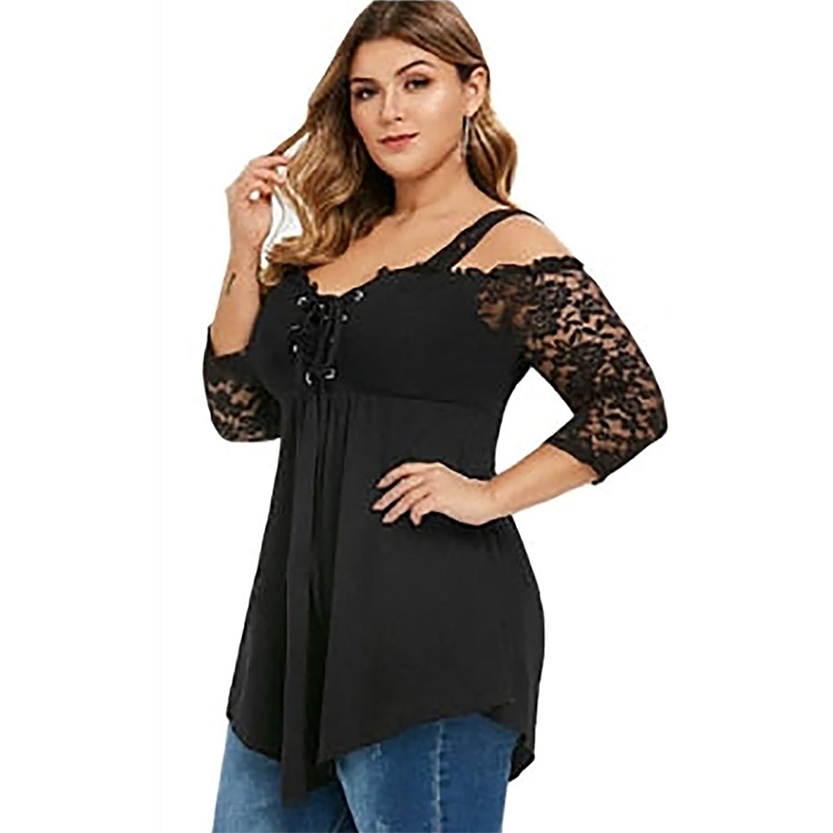 Funki Findz | Shirts | Women's Sexy Lace Spliced Plus Size Shirt
