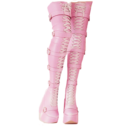 Funki Findz | Boots | Women's Over Knee Buckle Lace Up Boots