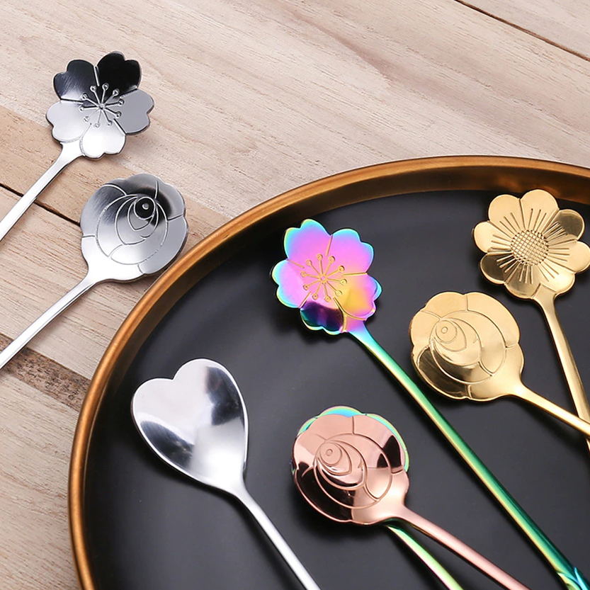 Funki Findz | Spoons |  Flower Spoons | Long Handle Spoons 4Pc