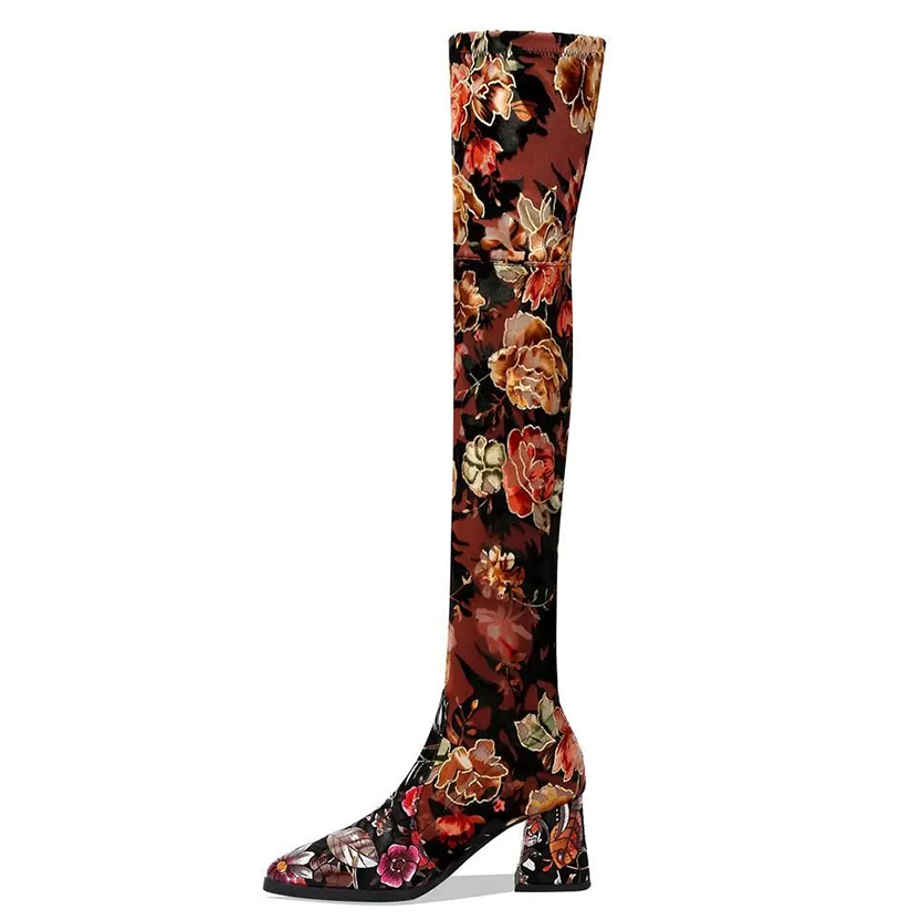 Funki Findz | Boots | Women's Over Knee Flower Embroider Boot