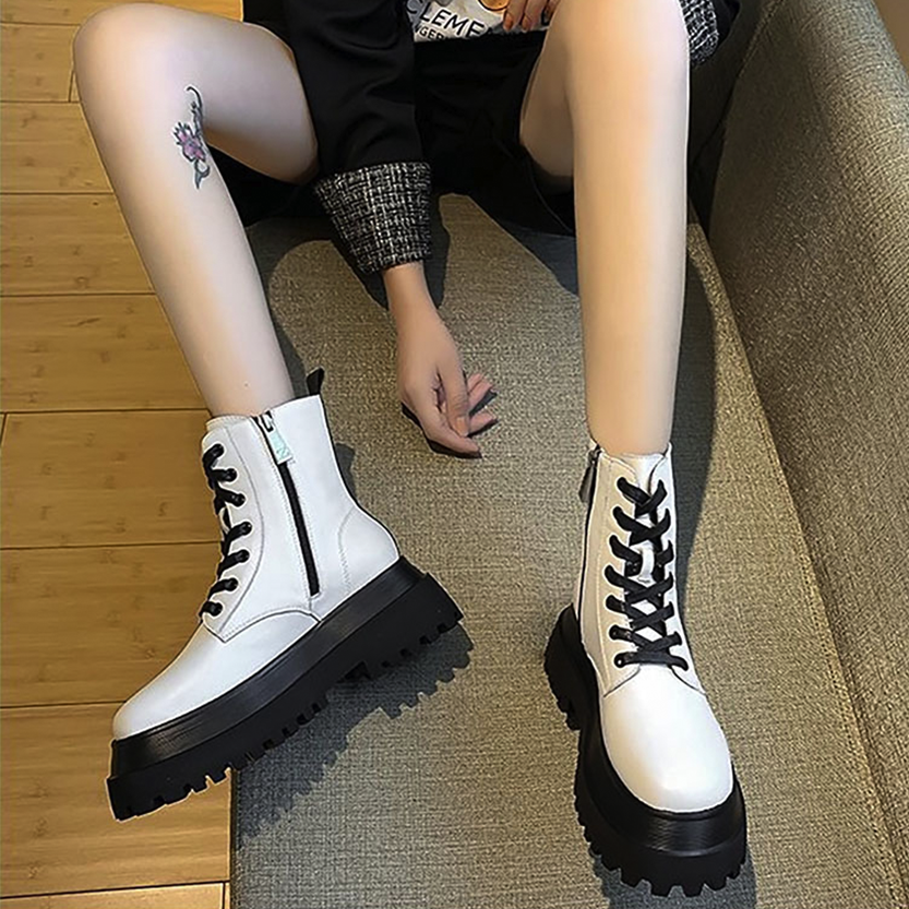 Funki Findz | Boots | Women's White Platform Ankle Boots