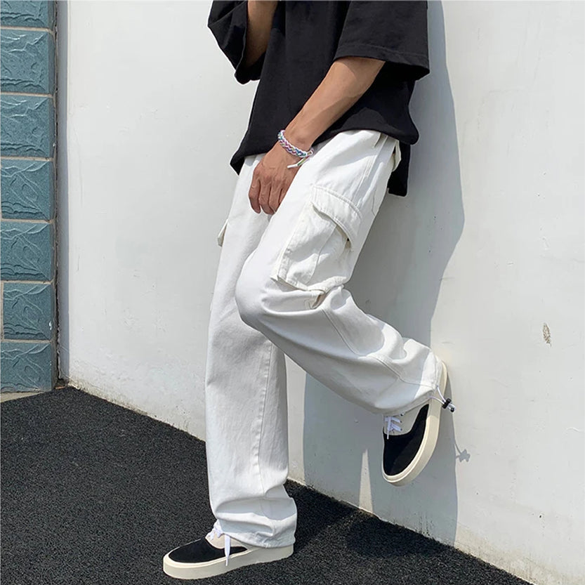 Funki Findz | Pants | Men's Loose Fit Long White Cargo Pants