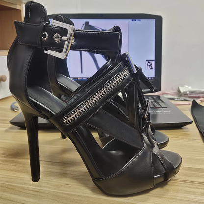 Funki Findz | Shoes | Women's Buckle Strap Zip Stiletto Sandals
