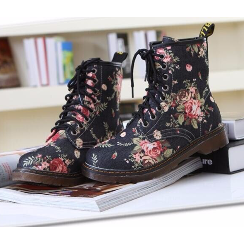 Funki Findz | Boots | Women's Canvas Flower Print Ankle Boots