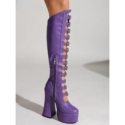 Funki Findz | Boots | Women's Cut Out Chunky Knee High Boots
