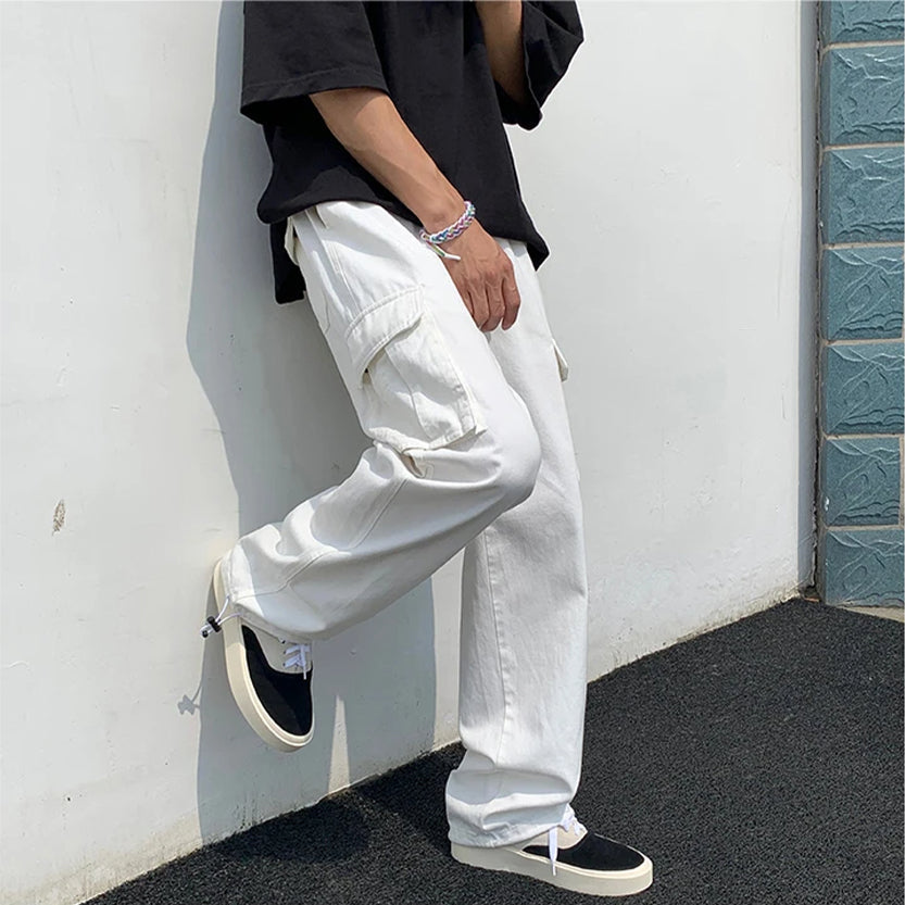 Funki Findz | Pants | Men's Loose Fit Long White Cargo Pants