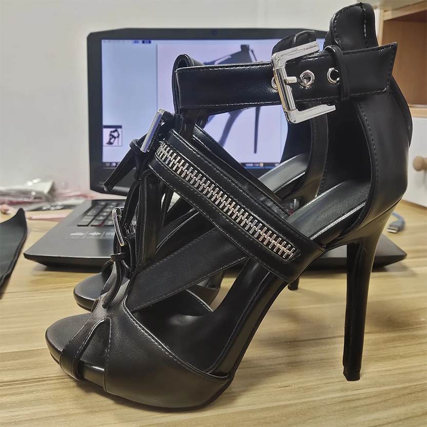 Funki Findz | Shoes | Women's Buckle Strap Zip Stiletto Sandals