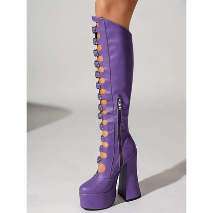 Funki Findz | Boots | Women's Cut Out Chunky Knee High Boots