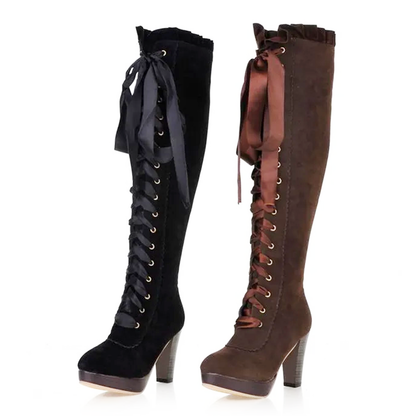 Funki Findz | Boots | Women's Over Knee Ribbon Lace Up Boots