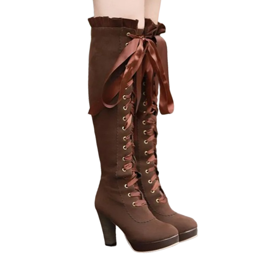 Funki Findz | Boots | Women's Over Knee Ribbon Lace Up Boots