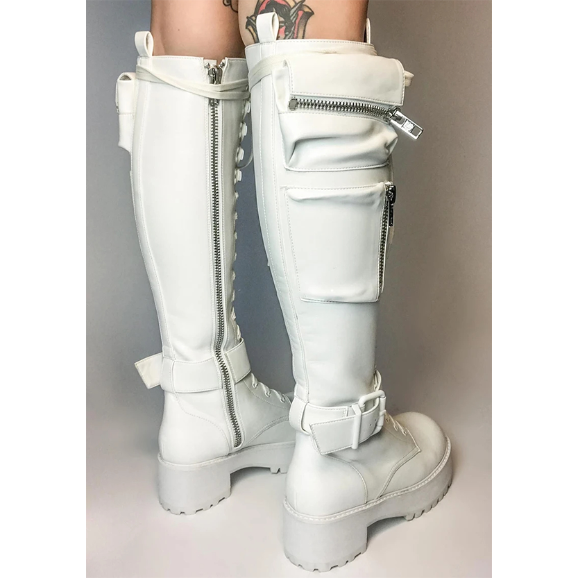 Funki Findz | Boots | Women's Knee High Goth Zip Pouch Boots