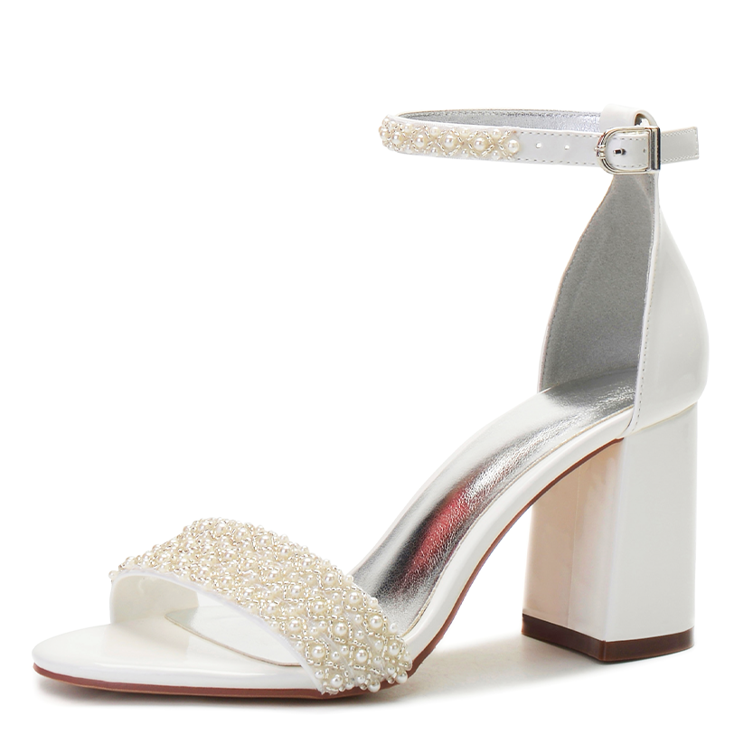 Funki Findz | Shoes | Women's Block Heel Pearl Bridal Sandals