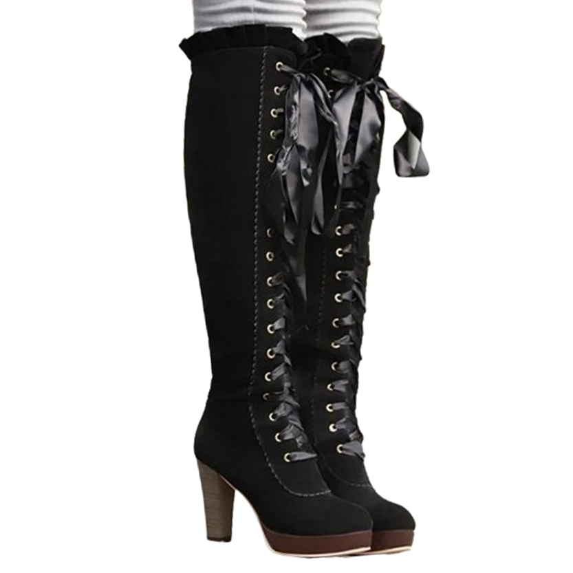 Funki Findz | Boots | Women's Over Knee Ribbon Lace Up Boots