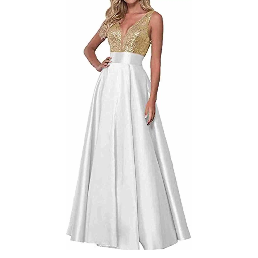 Funki Findz | Dresses | Women's Satin Sequin Evening Dress