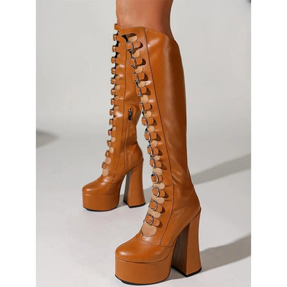 Funki Findz | Boots | Women's Cut Out Chunky Knee High Boots