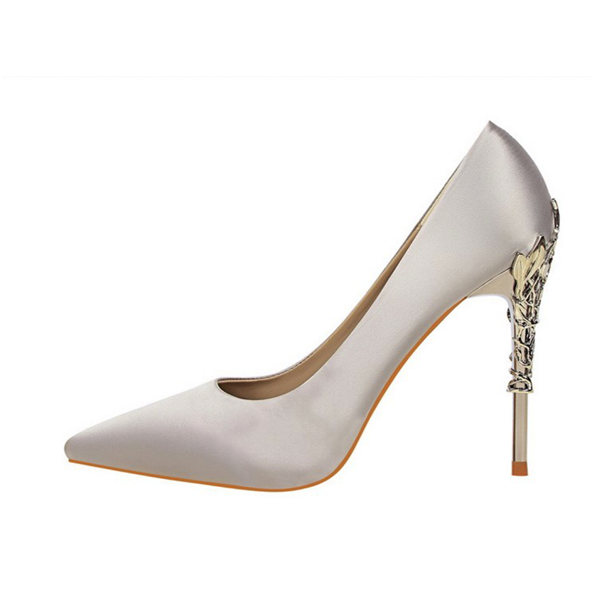 Funki Findz | Shoes | Women's Silk Stilettos | Metal Carved Heels