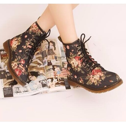 Funki Findz | Boots | Women's Canvas Flower Print Ankle Boots