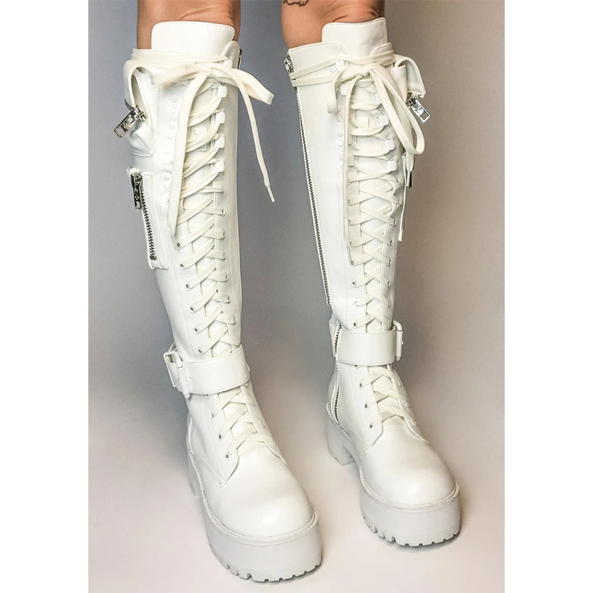 Funki Findz | Boots | Women's Knee High Goth Zip Pouch Boots