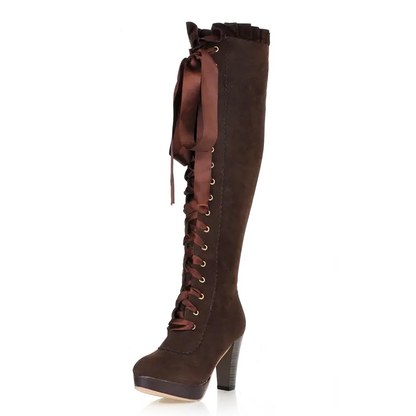 Funki Findz | Boots | Women's Over Knee Ribbon Lace Up Boots