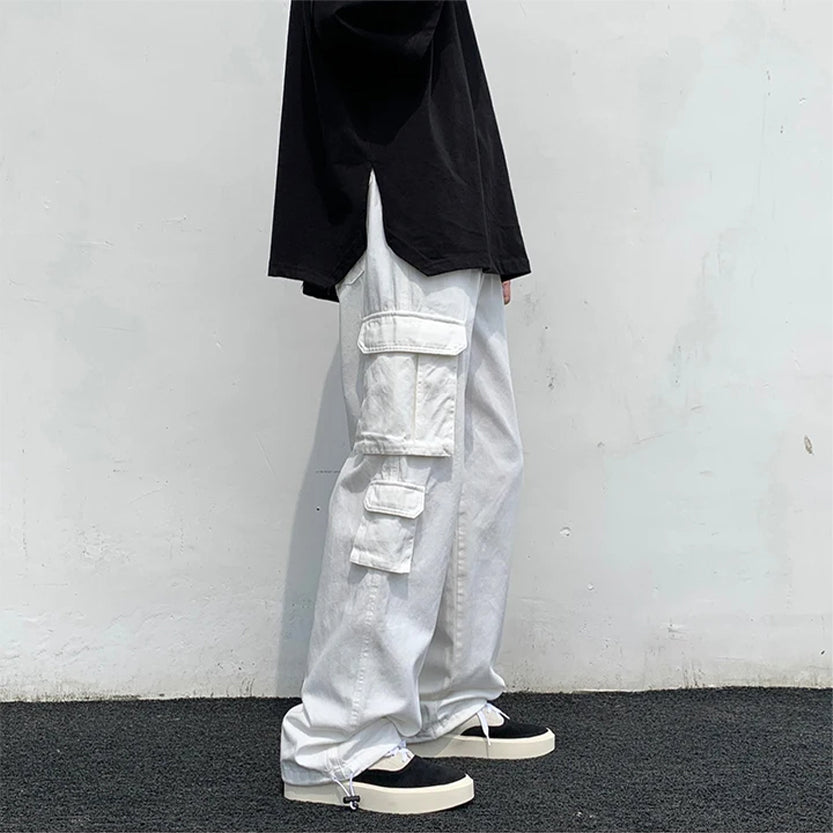 Funki Findz | Pants | Men's Loose Fit Long White Cargo Pants