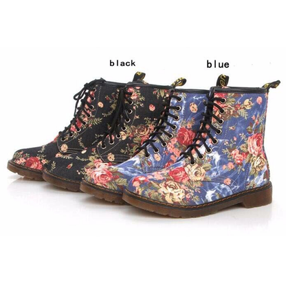 Funki Findz | Boots | Women's Canvas Flower Print Ankle Boots
