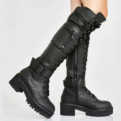 Funki Findz | Boots | Women's Knee High Goth Zip Pouch Boots