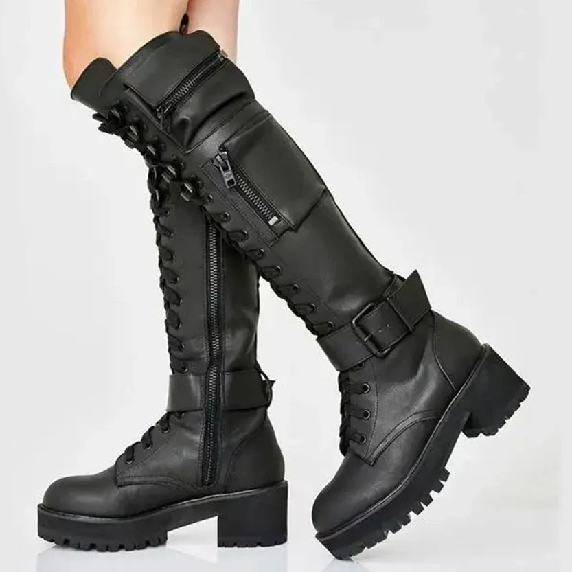 Funki Findz | Boots | Women's Knee High Goth Zip Pouch Boots