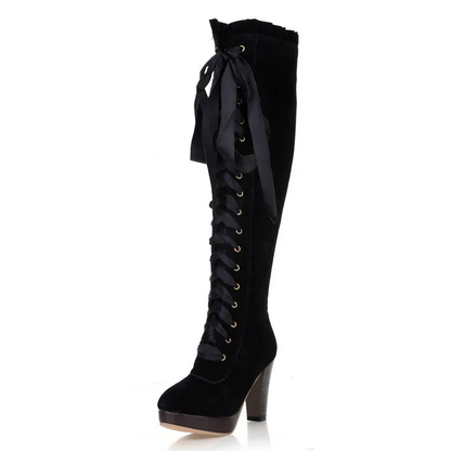 Funki Findz | Boots | Women's Over Knee Ribbon Lace Up Boots